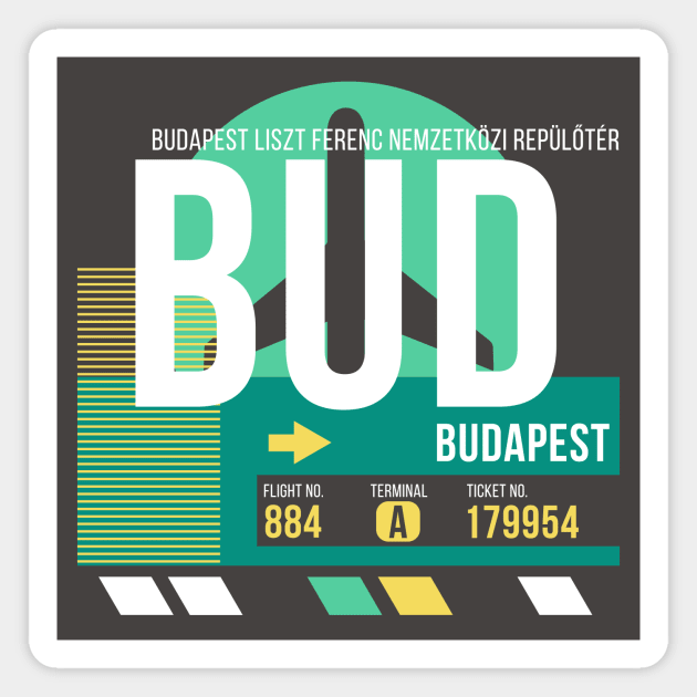 Budapest (BUD) Airport // Retro Sunset Baggage Tag Magnet by Now Boarding